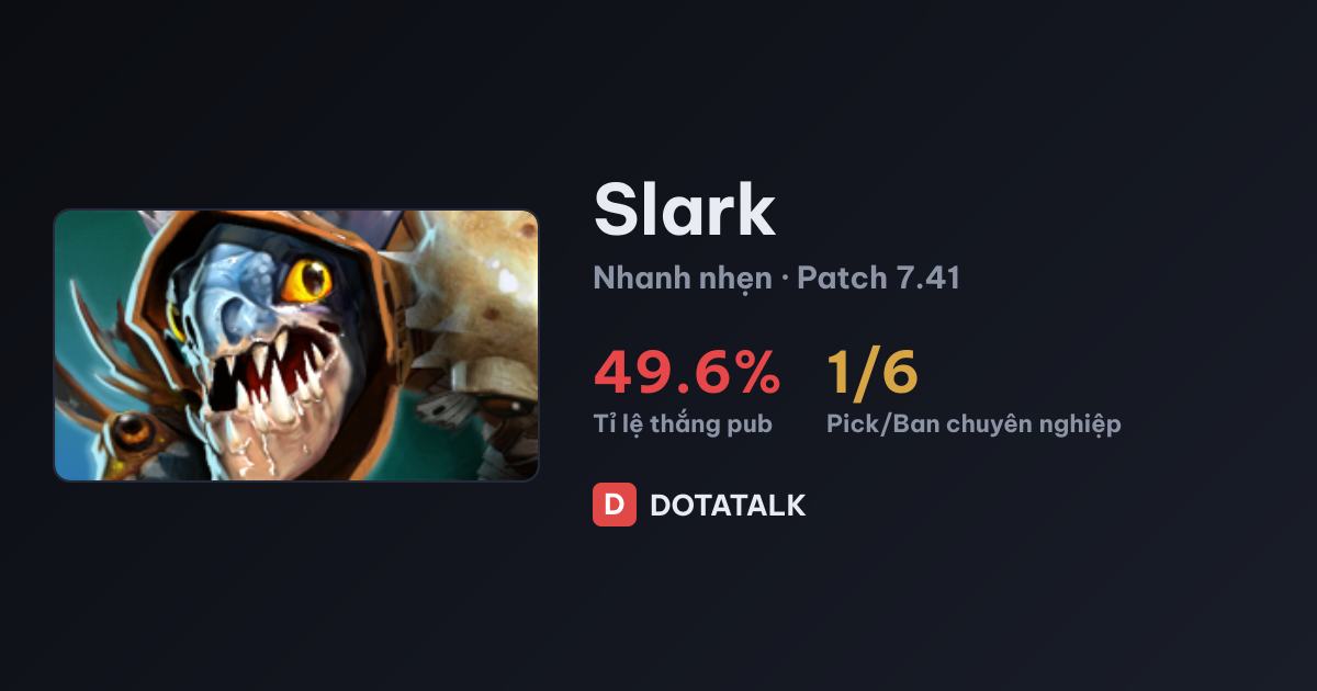 Chỉ số thống kê chi tiết của Slark trong meta hiện hành